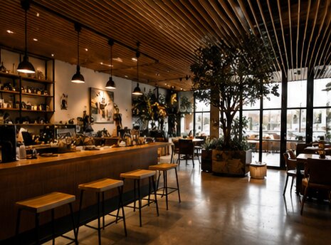Warm, modern coffee shop interior