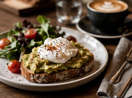 Fresh avocado toast brunch plate