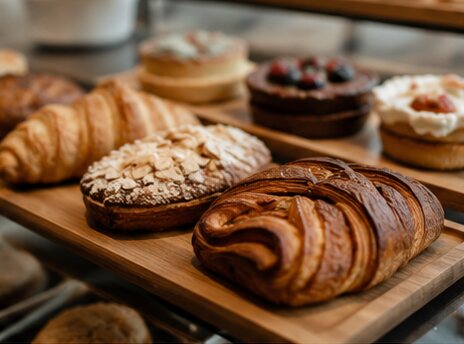 Freshly baked pastries and croissants