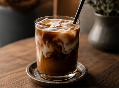 Iced coffee served over ice