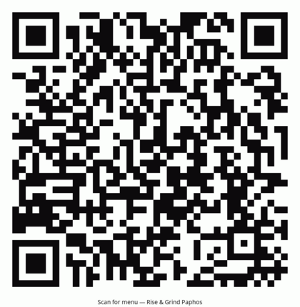 QR code linking to the Rise & Grind live menu